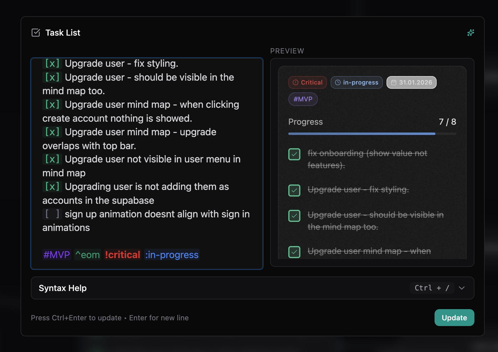 Node editor with task list and command preview